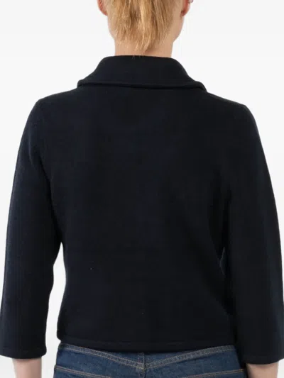 Dorothee Schumacher Cropped Merino-cashmere Knit Jacket In Blue