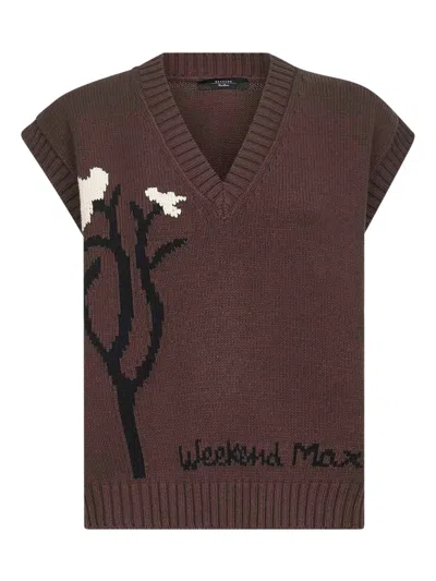 Weekend Max Mara Flower-embellishment V-neck Sweater In Brown