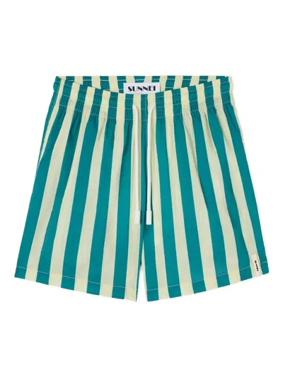 Sunnei Striped Swim Shorts In Brown