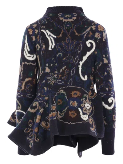 Sacai Floral Jacquard Sweater In Blue