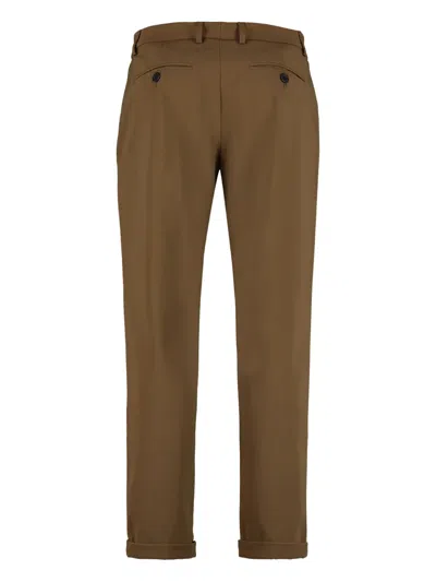 The (alphabet) Cuffed-hems Flat-front Trousers In Brown