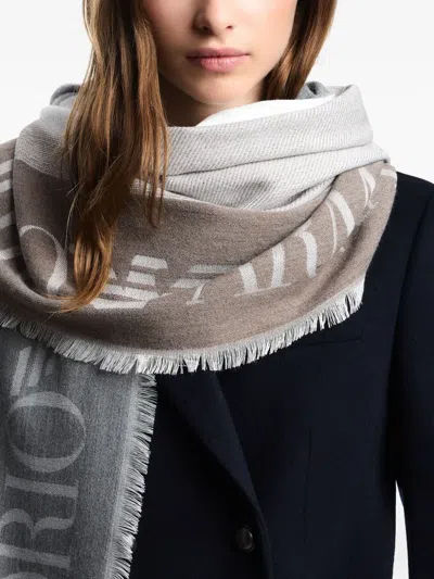 Emporio Armani Logo-jacquard Fringed Scarf In Multi