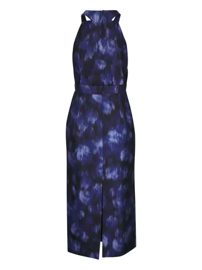 Michael Kors Abstract-print Midi Dress In Blue