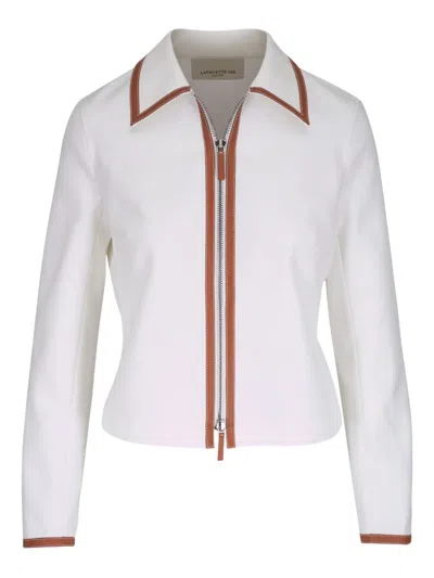 Lafayette 148 Cotton Twill Collared Zip Front Jacket In White
