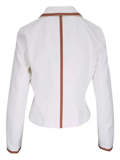 Lafayette 148 Cotton Twill Collared Zip Front Jacket In White