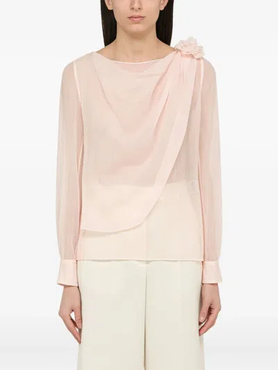 Chloé Flower-embellished Wool Blouse In Pink