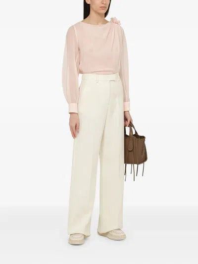 Chloé Flower-embellished Wool Blouse In Pink