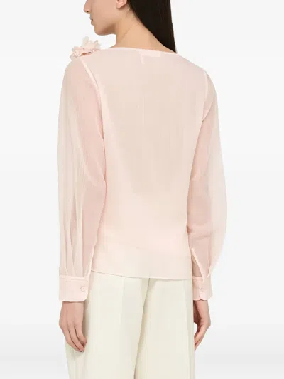 Chloé Flower-embellished Wool Blouse In Pink