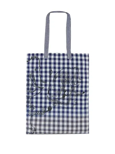 Comme Des Garçons Tao Gingham-pattern Graphic-print Tote Bag