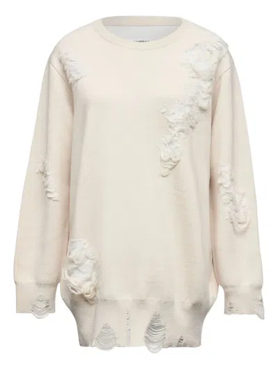 Mm6 Maison Margiela Mm6 By Maison Margiela Oversized Mesh Sweater With Worn Effect Details In Neutral