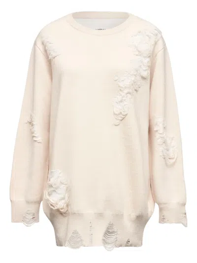 Mm6 Maison Margiela Mm6 By Maison Margiela Oversized Mesh Sweater With Worn Effect Details In Neutral