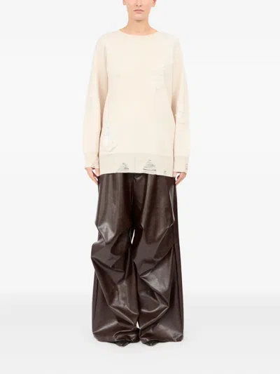 Mm6 Maison Margiela Mm6 By Maison Margiela Oversized Mesh Sweater With Worn Effect Details In Neutral