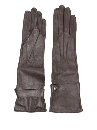 Manokhi Button-fastening Leather Gloves In Brown
