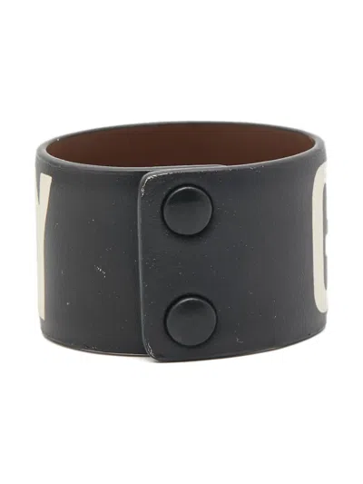 Pre-owned Givenchy Leather Logo Bracelet In Black