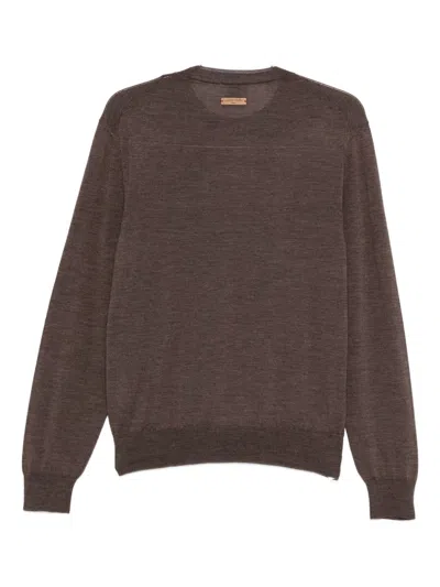 Jacob Cohen Men Wool And Silk Crewneck Sweater In Brown
