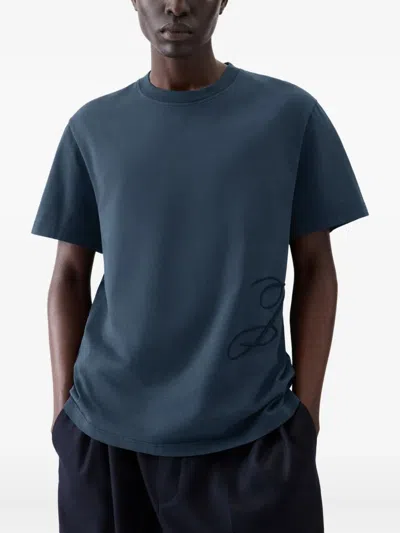 Jacquemus Mens Dark Navy Logo-embroidered Cotton T-shirt In Blue