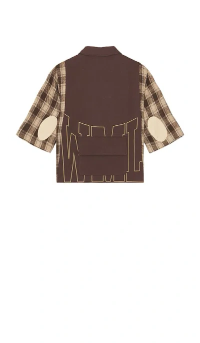 Wish Me Luck Workers Plaid Top In Brown