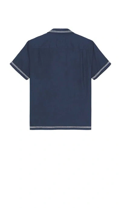 Rails Gibson Palm Tree Embroidered Short Sleeve Linen Blend Button-up Shirt In Blue
