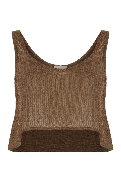 Le Kasha Linen Cropped Top In Brown