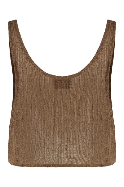 Le Kasha Linen Cropped Top In Brown