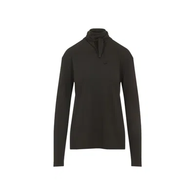 Lemaire Long Sleeve Scarf Collar T-shirt In Brown