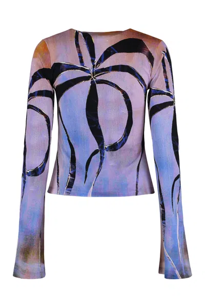 Louisa Ballou Abstract Pattern Long Sleeve Open Front Top