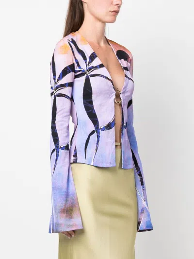Louisa Ballou Abstract Pattern Long Sleeve Open Front Top