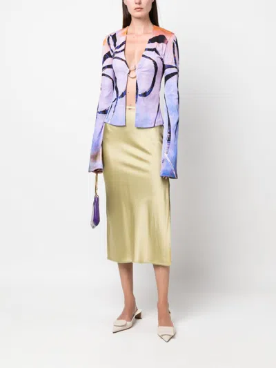 Louisa Ballou Abstract Pattern Long Sleeve Open Front Top