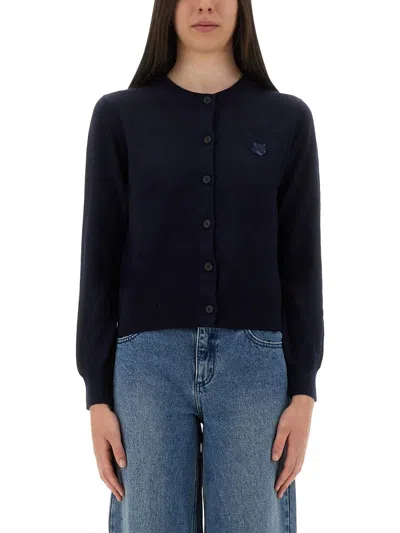 Maison Kitsuné Merino Wool Cardigan With Embroidered Fox Patch