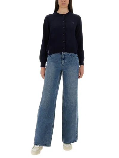 Maison Kitsuné Merino Wool Cardigan With Embroidered Fox Patch