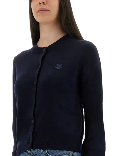 Maison Kitsuné Merino Wool Cardigan With Embroidered Fox Patch