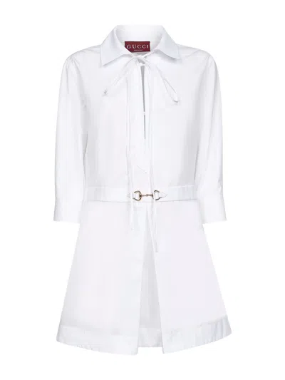 Gucci Women Cotton Poplin Shirt With Horsebit Hardware