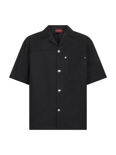 Gucci Classic Short-sleeve Cotton Shirt In Black