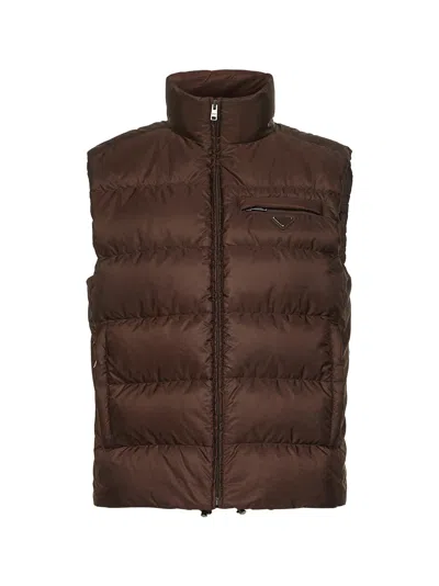 Prada Abbigliamento Brown Re-nylon Padded Vest