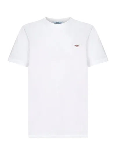 Prada Abbigliamento White Jersey Logo T-shirt In Multi
