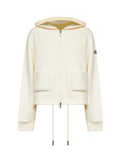 Moncler Ivory Zip-up Hoodie With Knit Details