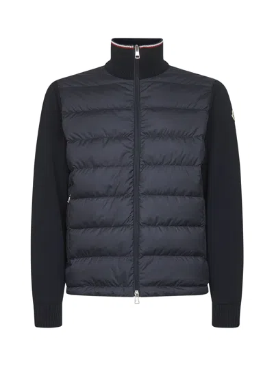 Moncler Padded Cotton Cardigan In Black