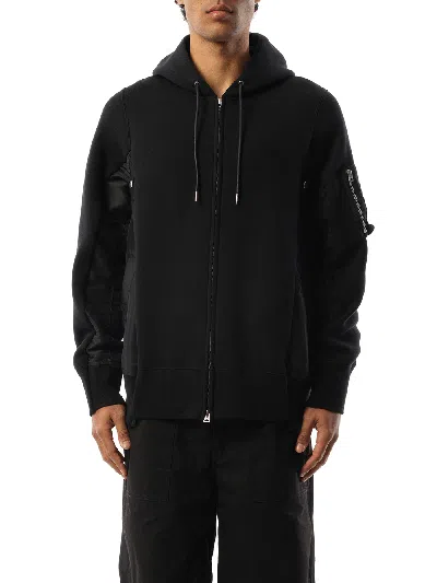 Sacai Panelled Drawstring Hoodie In Black