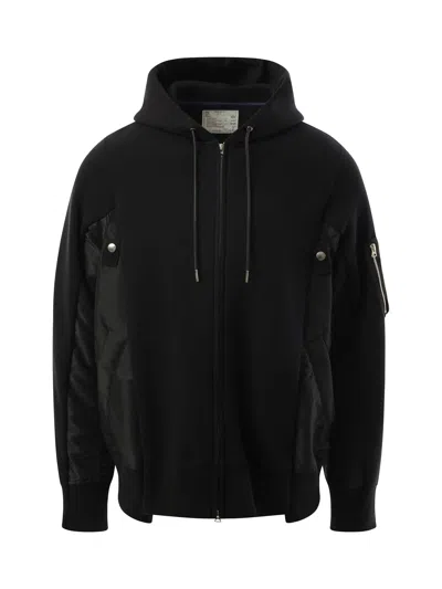 Sacai Panelled Drawstring Hoodie In Black