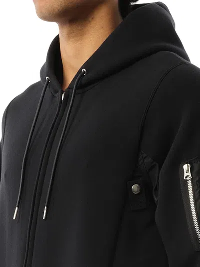 Sacai Panelled Drawstring Hoodie In Black