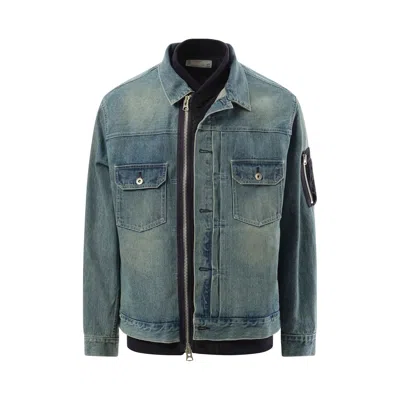Sacai Twill Denim Jacket In Blue