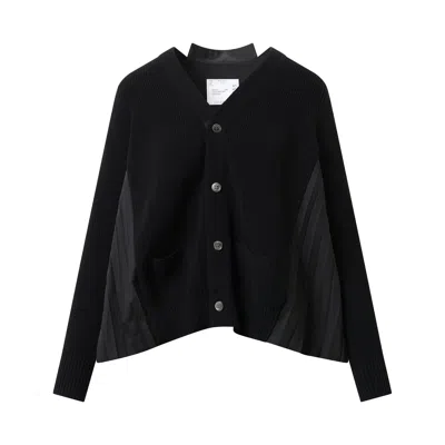 Sacai X Women's Wool Knit X Cotton Poplin Cardigan