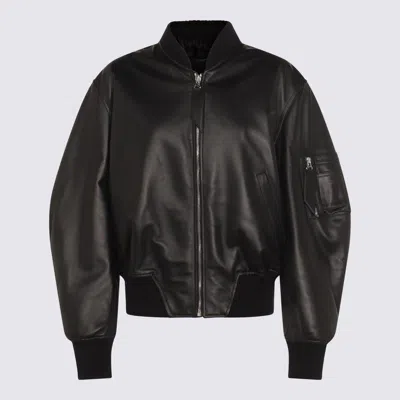 Attico Black Leather Bomber Jacket In Black