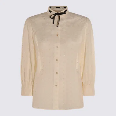 Valentino Embroidered Bow Stand Collar Long Sleeve Top In Neutral