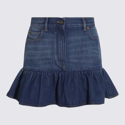 Valentino Ruffled Hem Skirt With Pockets And Belt Loops In Blue