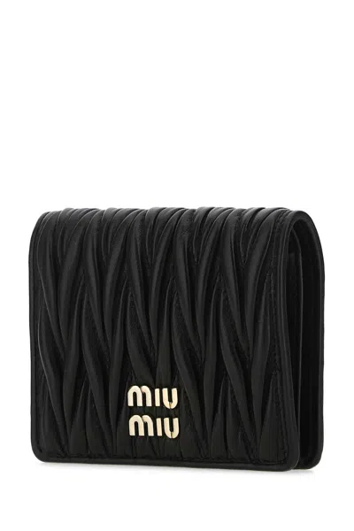 Miu Miu Quilted Leather Wallet Snap Button In Black