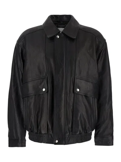 Dunst Black Jacket With Pockets On The Front And Elastic Hem In Leather Man In Black