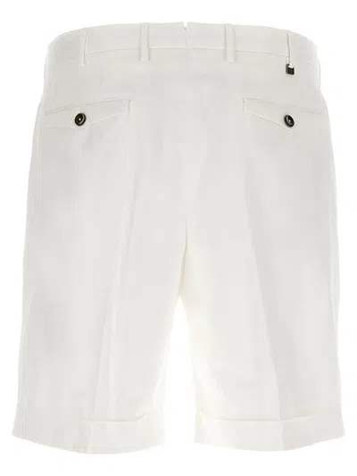 Pt Torino White Bermuda With Pence And Side Pocket With Flap In Linen And Cotton Blend Man In White