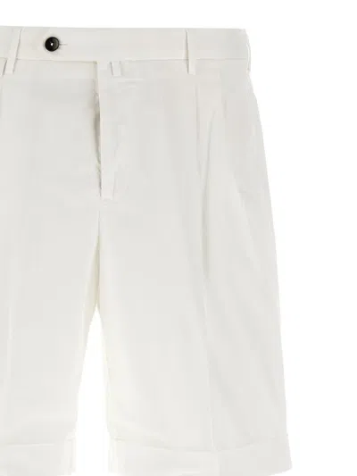Pt Torino White Bermuda With Pence And Side Pocket With Flap In Linen And Cotton Blend Man In White