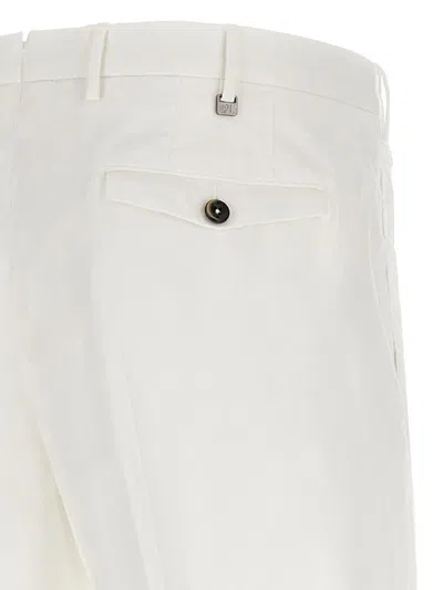 Pt Torino White Bermuda With Pence And Side Pocket With Flap In Linen And Cotton Blend Man In White